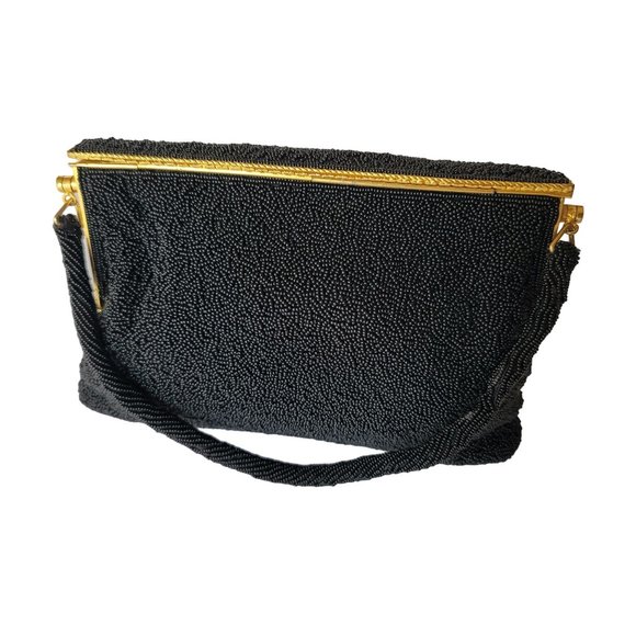 Vintage Elsie Tu Hong Kong Beaded Black Purse With Gold Hardware - Picture 13 of 14